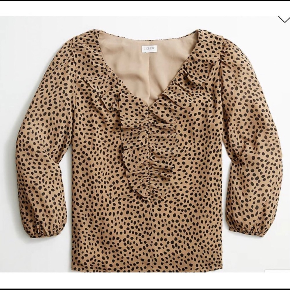 NWOT J. Crew Women's Leopard Printed V-Neck Ruffle Top BA751